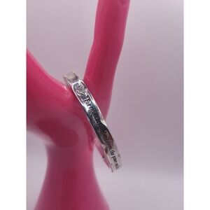 Brighton Silver Tone Hinged Bangle Bracelet Engraved Message Heart Logo Charm